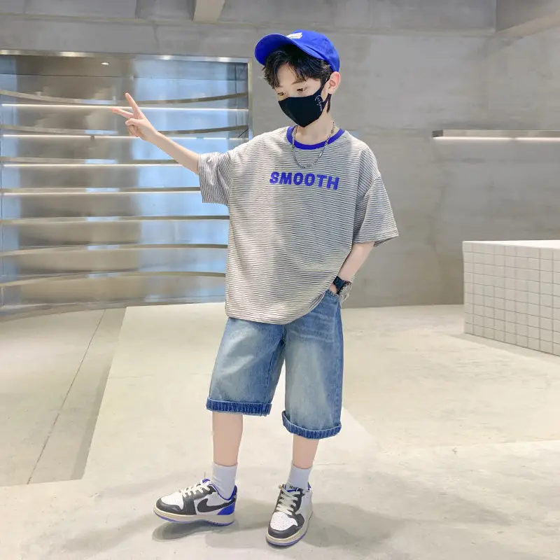 

2023 New Children Clothes Summer Boys teenage boy Clothing Boys Casual T-Shirt Shorts 2Pcs/Sets Kids Tracksuits 8 10 12 14 year