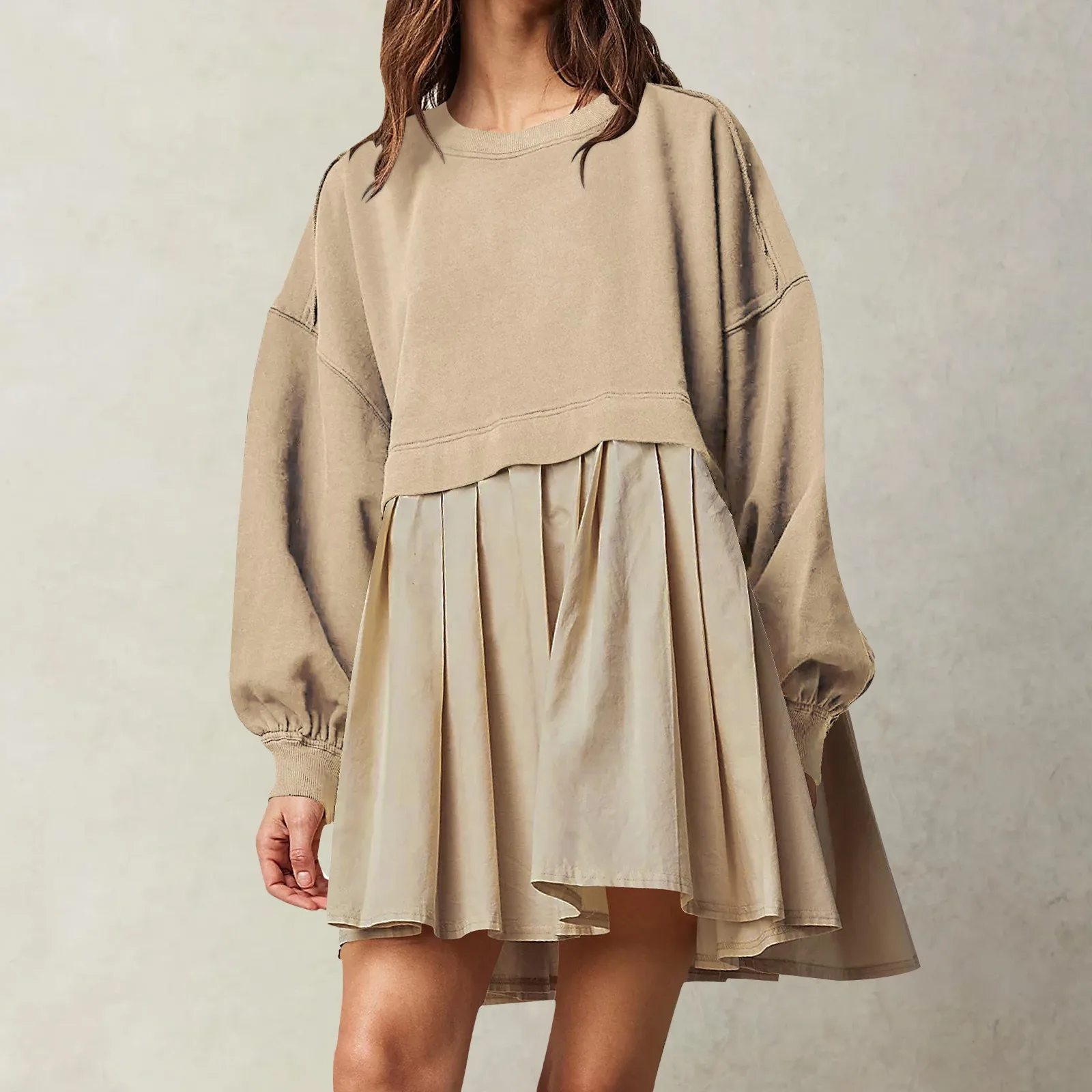 Womens Oversized Sweatshirt Dress Y2k Patchwork Crewneck Pullover Tops Relaxed Fit Sweatshirts Mini Summer Long Dress Hoodies
