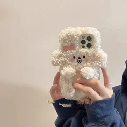 Bow Dog Plush Fur Phone Case - Warm Shockproof 3D Back Cover - iPhone 12 Pro (SLBSXG015)
