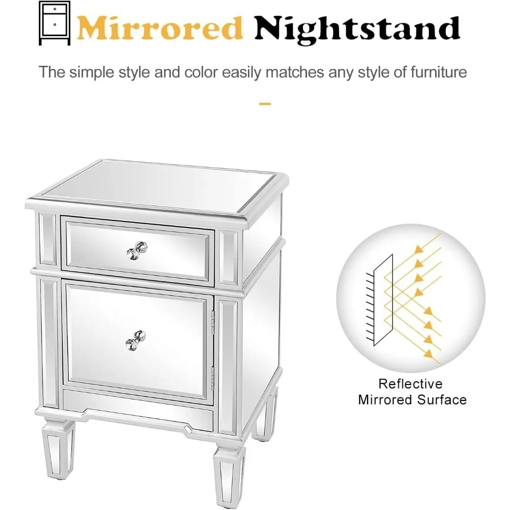Mirrored Nightstand Cabinet 4