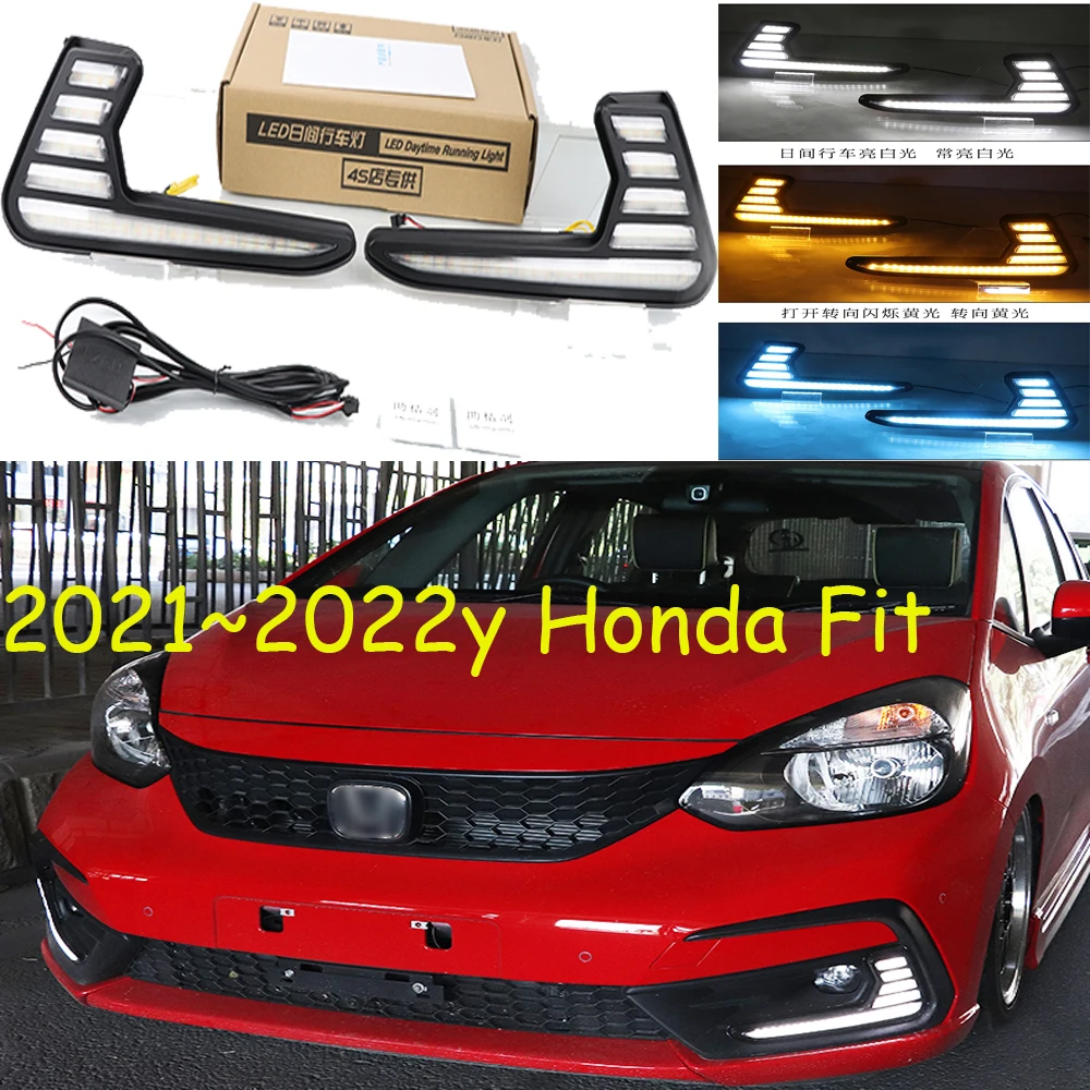 

1set Dynamic Car Bumper Headlight Fit Jazz Daytime Light Solaris 2021~20225y DRL Car Accessories LED Headlamp Fit Jazz Fog Light