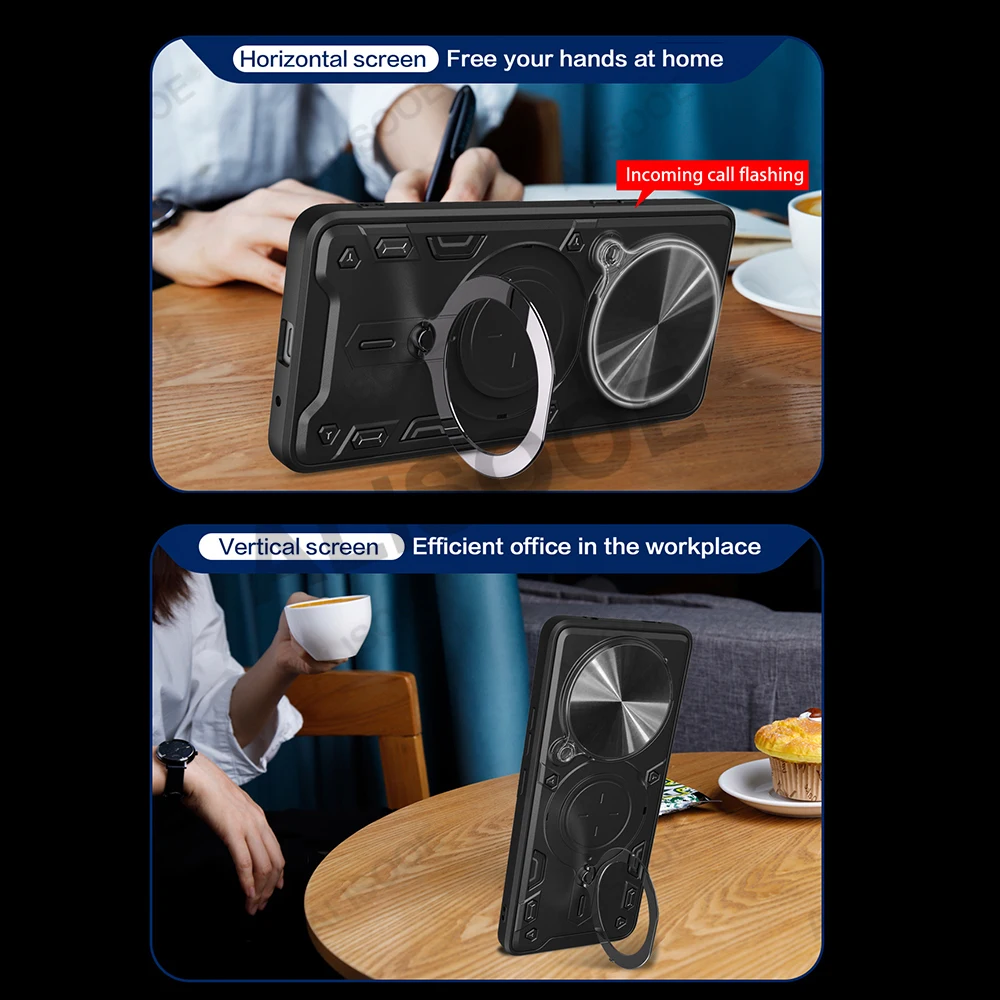 Enhanced Protection Armor Case with Slide Camera Cover and Ring Stand