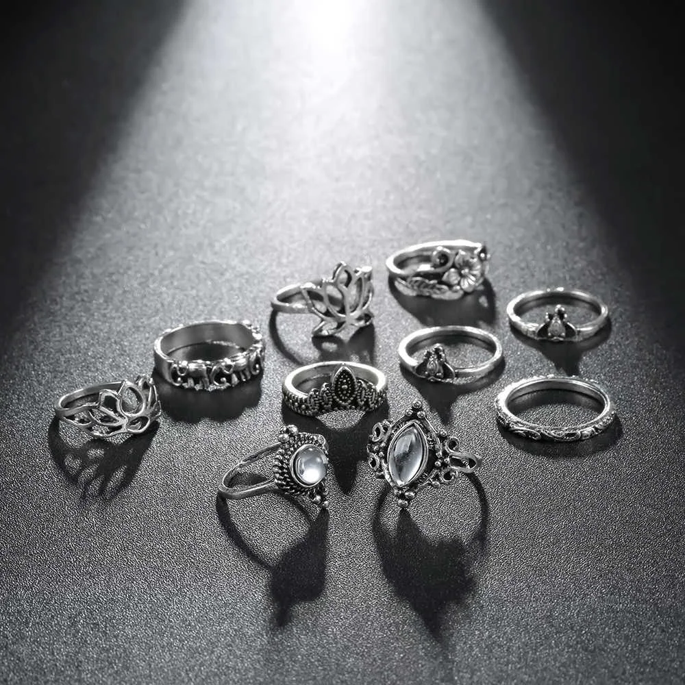 Meyfflin Vintage Knuckle Ring Set für Frauen Mode Anel Aneis Bague Femme Stein Midi Finger Ringe Boho Schmuck 10 teile/satz – Detail 23