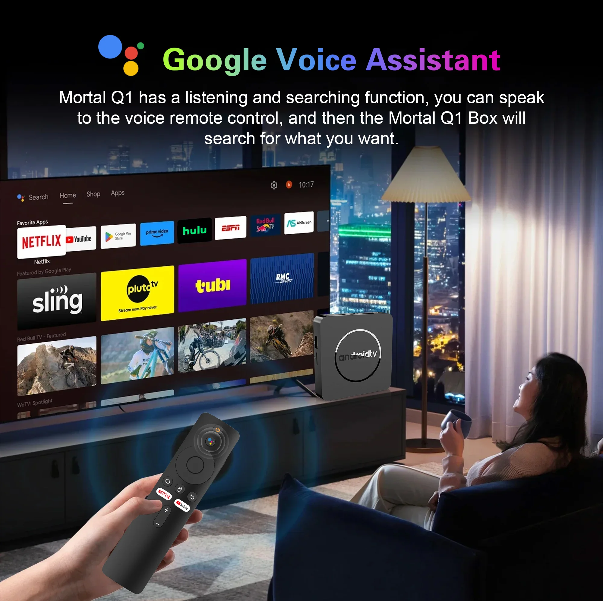 Mortal Q1 Smart TV Box Android 14 Voice Control Allwinner H313 Google Netflix Youtube Wifi6 HDR 10 BT 5 Chromecast Set-top Box smart tv box