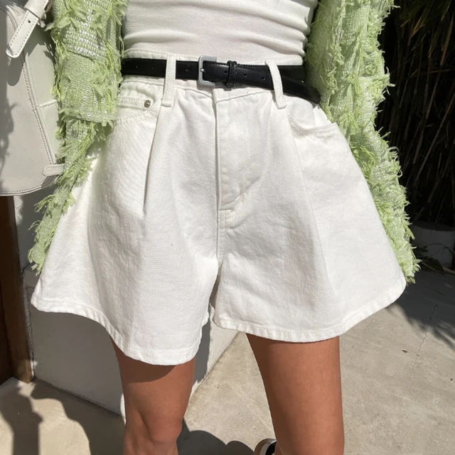 REALEFT Summer Washed High Waist Women's A-line Denim Shorts Pocket White 2025 New Casual Loose Wide Leg Jeans Shorts Female