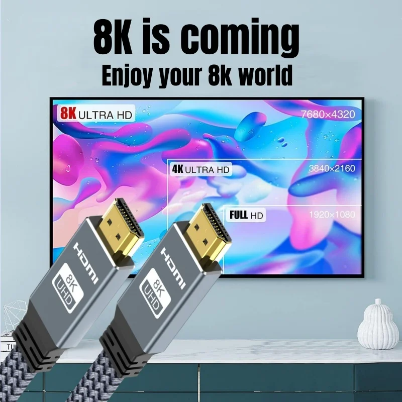 Ultra High-Speed Flat HDMI Cable with 8K and 4K Support, 48Gbps HDR and EARC Capabilities