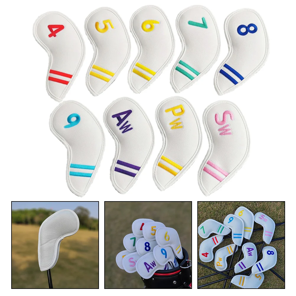 

9 Pcs Wedges Golf Club Cover Digital Golfs Rod PU Head Protective Case Wear-resistant Putter Covers Iron Protector Man