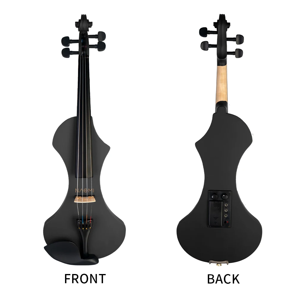 NAOMI Black Electric 4/4 Violin Set w/ Brazilwood Bow+Violin Case+ Strings+Tuner+Rosin+Maple Bridge+Nylon Protect Bag