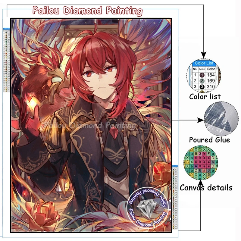 Diamond painting full 5D diamond painting genshin impact diluc cyno dainsleif xiao anime boy crystal photo art embroidery cross stitch home deco