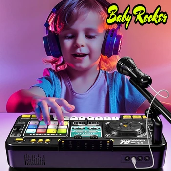 Multifunctional DJ Mixer Children Simulation DJ Controller Live Sound Card Music Player Whac A Mole Game Toys Kids Birthday Gift