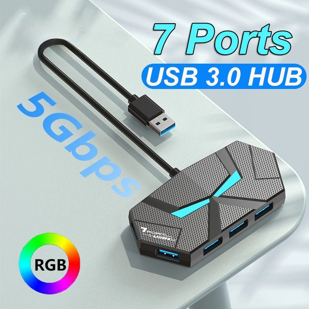 0.6M/1.2M USB HUB 4/7-port Compatible USB 3.0 Expansion Splitter Laptop Connect Hard Drive Computer Type-C Stable Transfer Data