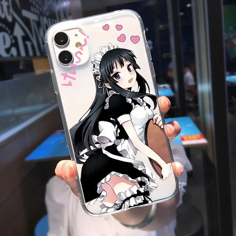 Transparent Cute Japanese Maid Girl Cartoon Phone Case - Soft TPU Cover