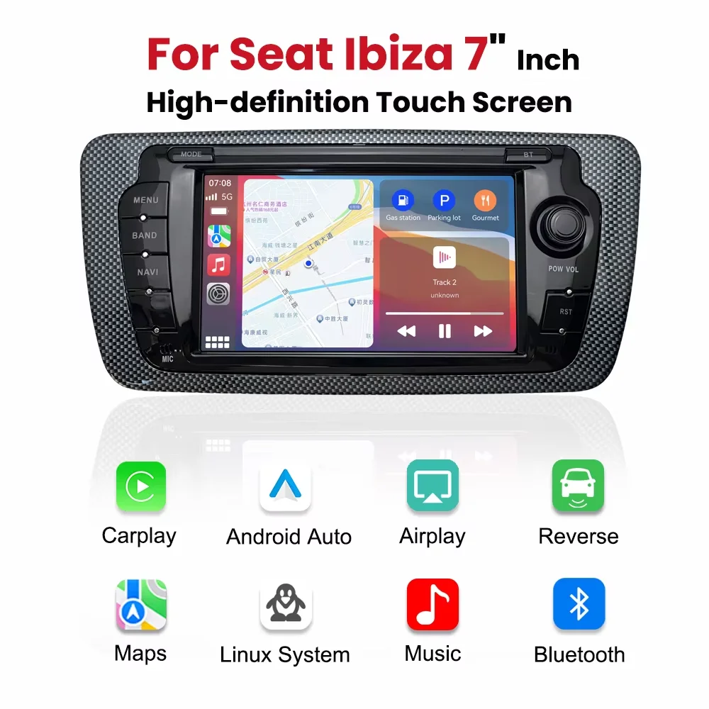 Para Seat Ibiza 6j 2009-2013 Pantalla Multimedia Linux de 7 Pulgadas con CarPlay Inalámbrico, Android Auto, Mirror Link, Airplay, GPS, BT y Radio para Auto 2