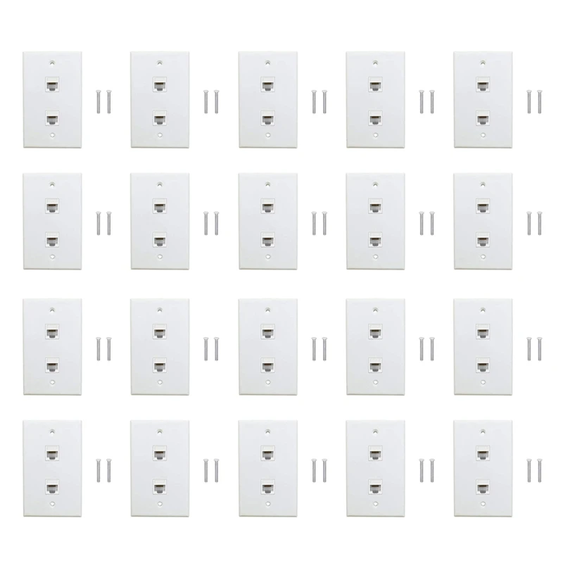 

20 Pack 2 Port Ethernet Wall Plate, Cat6 Female To Female Wall Jack RJ45 Keystone Inline Coupler Wall Outlet, White