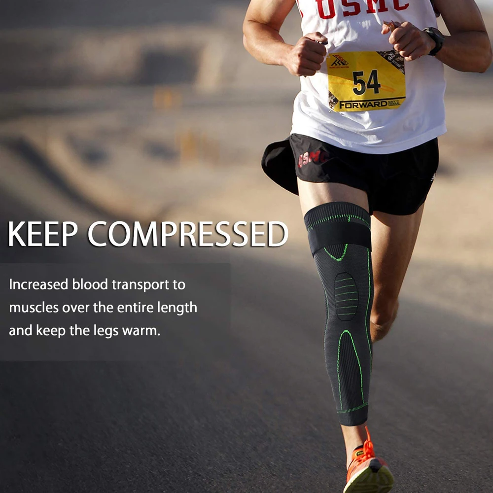 BraceTop Anti-Slip Lengthen Knee Pad Long Leg Sleeve Bandage Compression Knee Brace Running Sports Warmth Elastic Protector leg compression sleeves