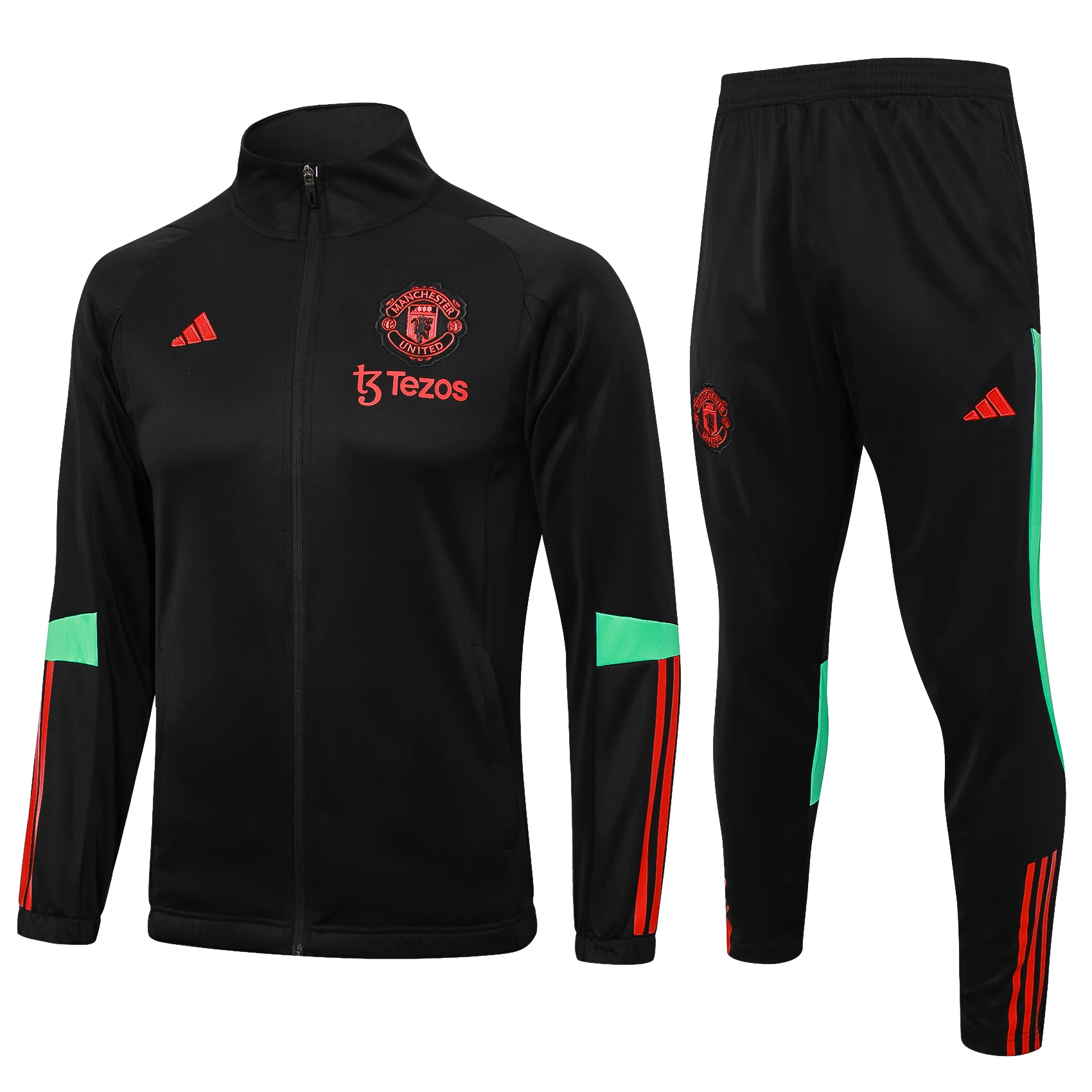 Adidas Soccer Jerseys Men Fashionable Athletic Durable Long-sleeved Comfortable Zippered Football Training Suit Set Black