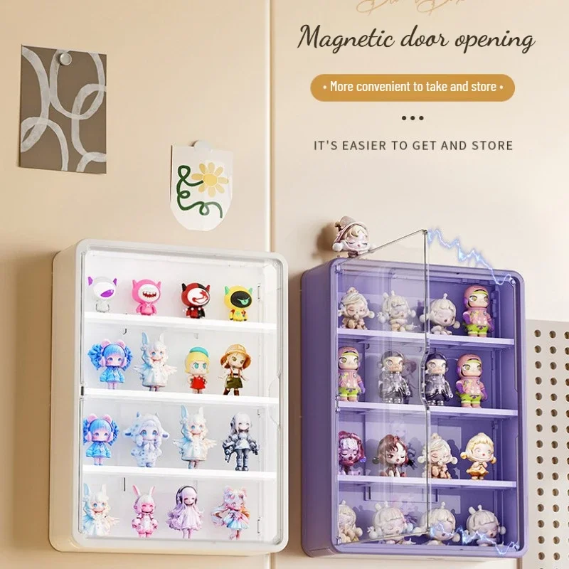 Wall-Mounted Storage Box with Lid Action Figures Toys Magnetic Suction Display Organizer Blind Box Dustproof Storage