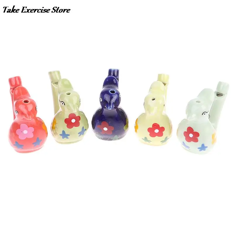 Coloured Drawing Ceramic Water Bird Whistle With Lanyard Bathtime Musical Toy For Kid Early Learning Educational Toy 1Pc