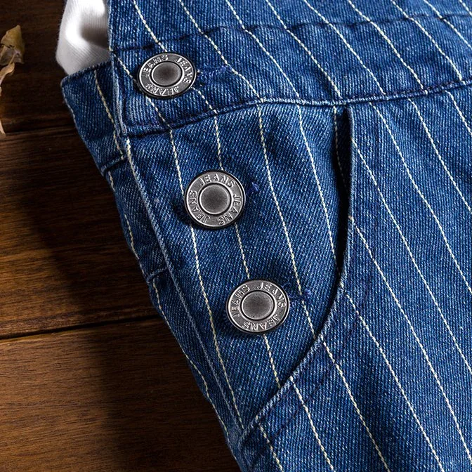 Summer Mens Bib Overalls Streetwear Denim Jumpsuits Moto Biker Jeans Trousers Male Striped Casual Long Pants Clothing 1 Set denim overalls