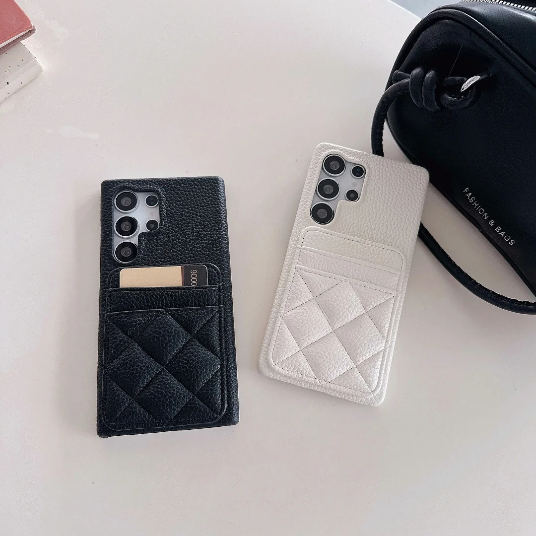 Luxury 3D Grid Leather Wallet Case with Dual Card Slots