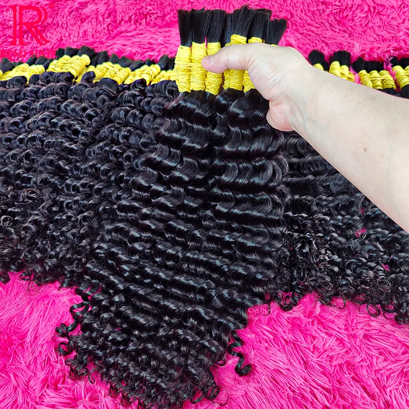 No Weft Human Hair Bulk Natural Real Human Hair Extensions Hair Weaving for Braiding Indian Deep Wave Hair Bundles for Salon