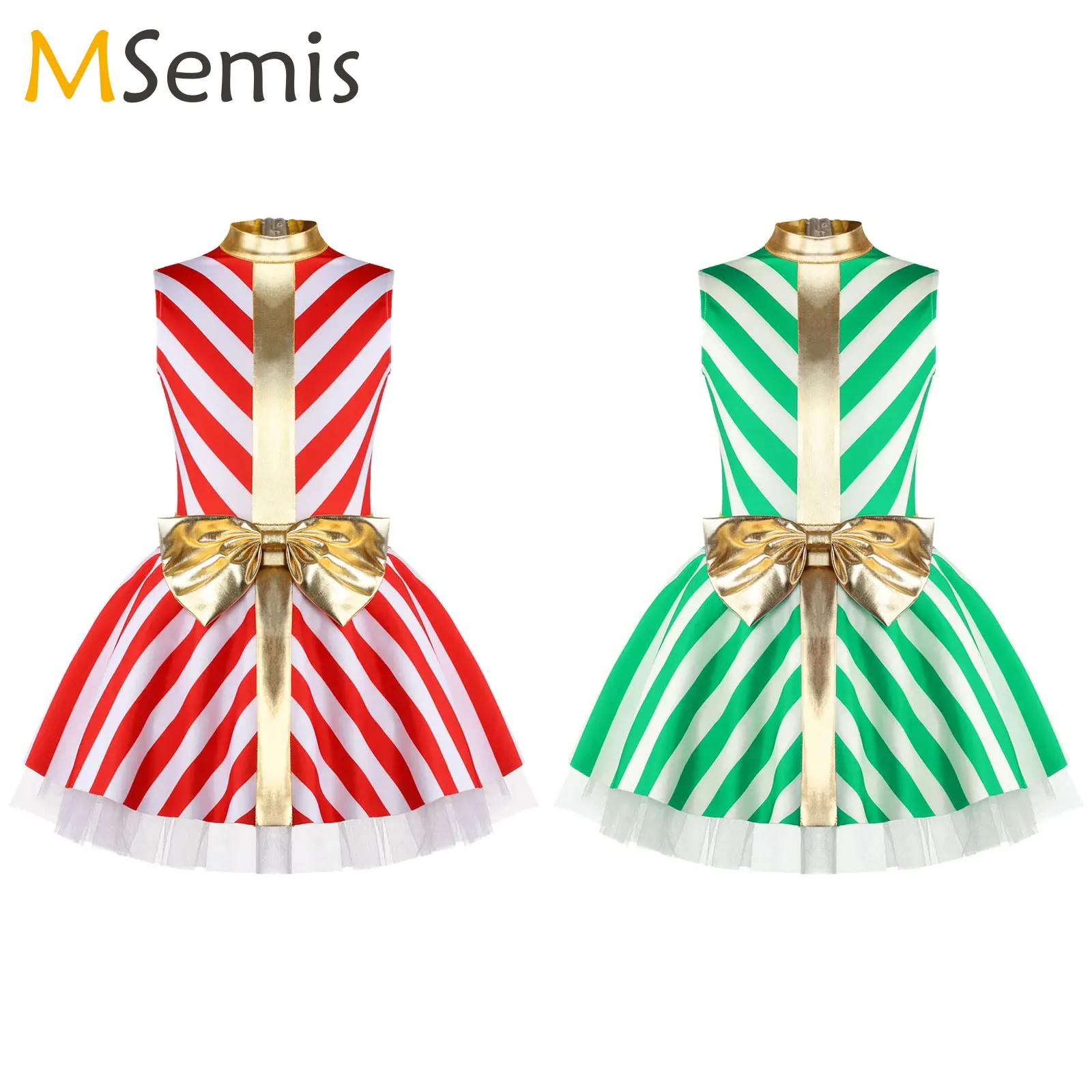 

Kid Girl Candy Cane Christmas Costume Red Stripe Mrs Santa Claus Princess Dress Ballet Tutu Figure Ice Skating Leotard Dancewear