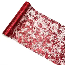 Glamorous Gold Glitter Table Runner - Elegant Mesh Sparkle Fabric for Events and Celebrations (Red)