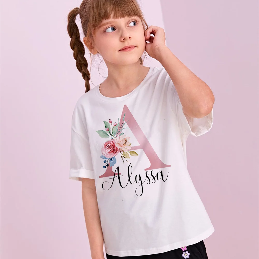 T-Shirt Personalizzata Per Ragazze Iniziale Personalizzata Con Nome Vestiti Ragazze Bitthday Party Manica Corta Top Shirt Bambini Tee Fashion Outfit