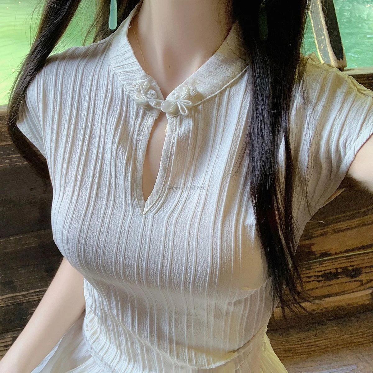 new chinese button collar short-sleeved hollow out design cheongsam shirt elegant slimming retro daily qipao blouse w866