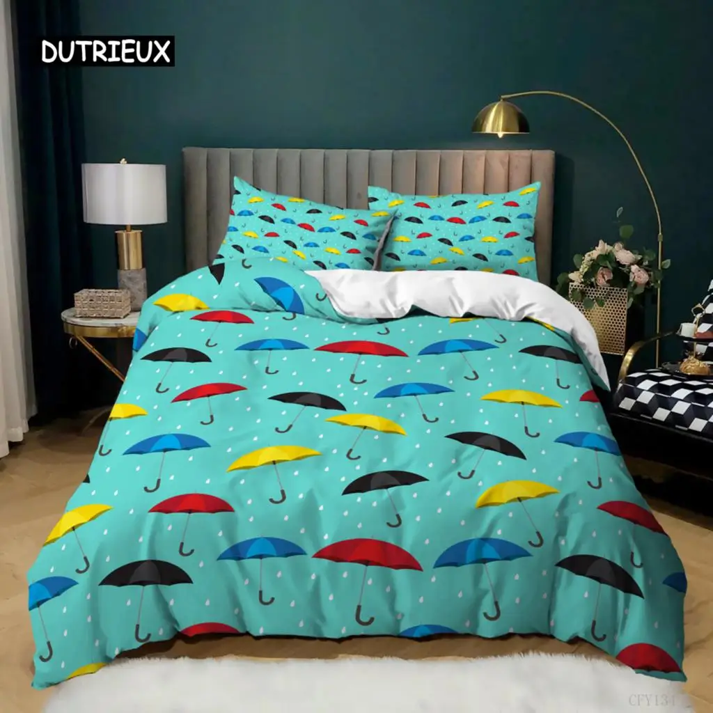 

Umbrella Duvet Cover Colorful Umbrella Comforter Cover Cartoon Style Bedding Set for Kids Teens Queen Size Polyester Quilt Cover