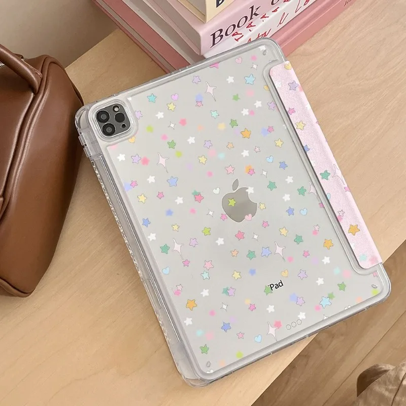 Enhanced Smart Case with Pen Holder - Pink Stars Design