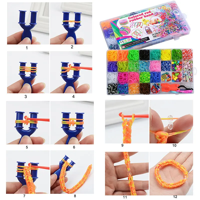 set/box Rubber Loom Band Bracelet Kit Colorful Beads&Tool Set