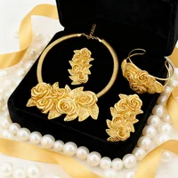 YM 18K Gold Plated wedding jewelry for woman Luxury Exquisite Flower Necklace earrings Bracelet Ring set bridal accessories Gift