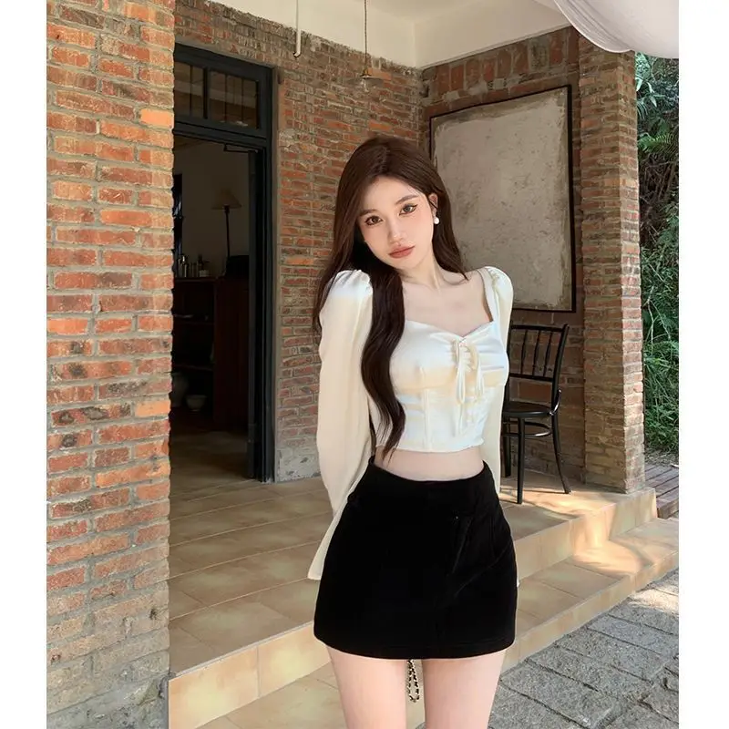 Sexy Satin Blouse for Women, Wrap Hip Skirt, Slimming Party Dress, Pure Wind Fashion, Spring and Autumn, Senior, 2023