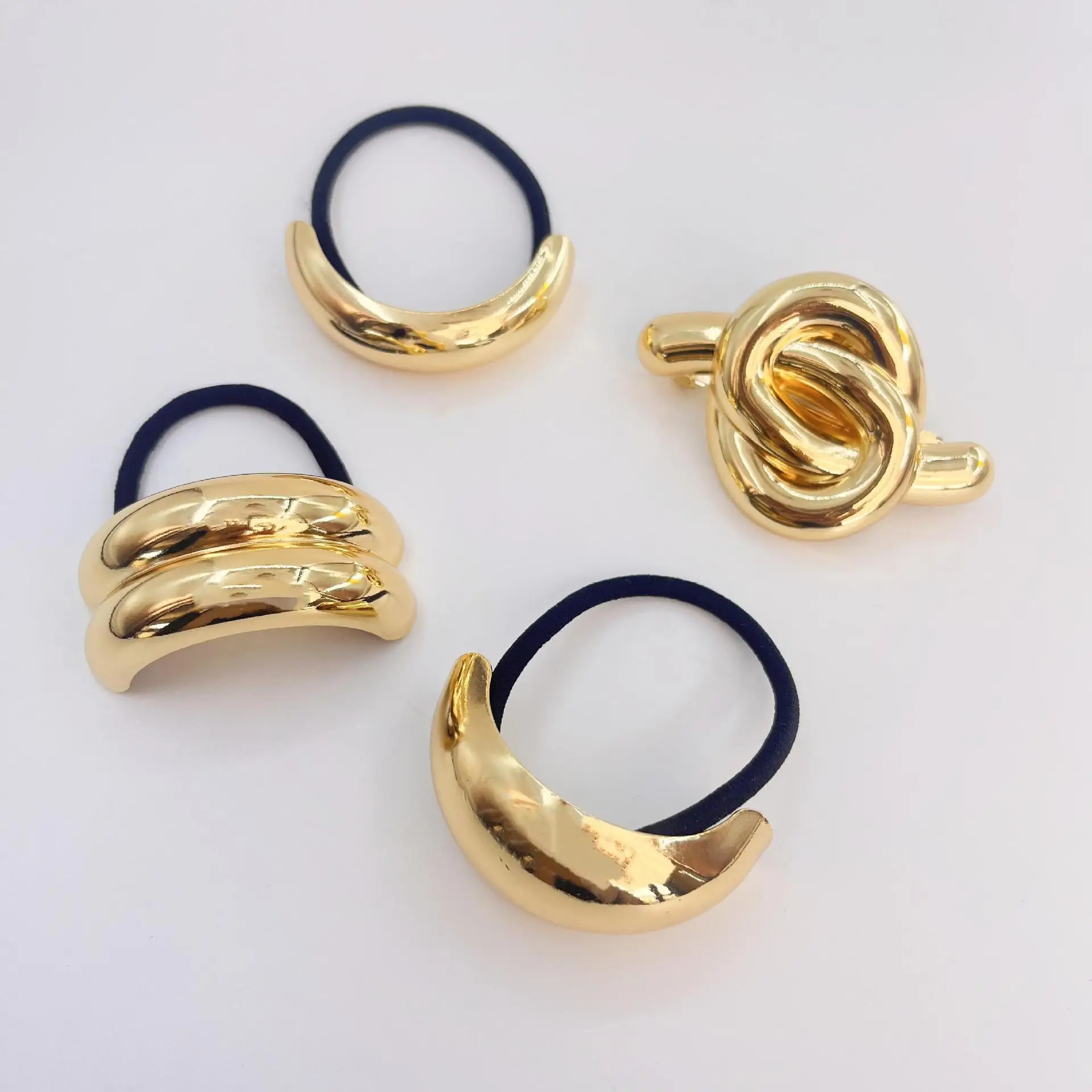 Gold Color Dome Cuff Hairband Glossy Double Arch Elastic Ponytail Hair Pin Ties Rope Headwear Jewely Accessories Gift hair accessory jewelry accessories