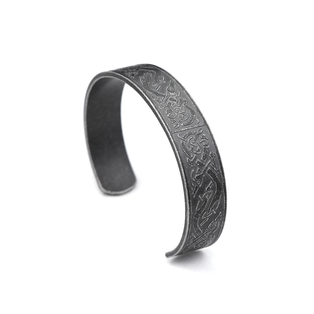 Nordic Viking Drachen Totem Armband Punk Edelstahl Öffnung Armreifen Für Männer Frauen Mode Amulett Schmuck Geschenke Dropshipping – Detail 2