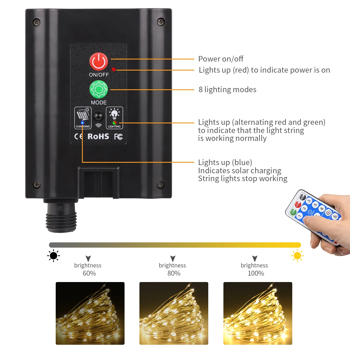 Schnelle Ladung Solar String Fairy Lichter 10M-100M LED Wasserdichte Outdoor Girlande Große Solar Panel Lampe Weihnachten für Garten Dekor 2