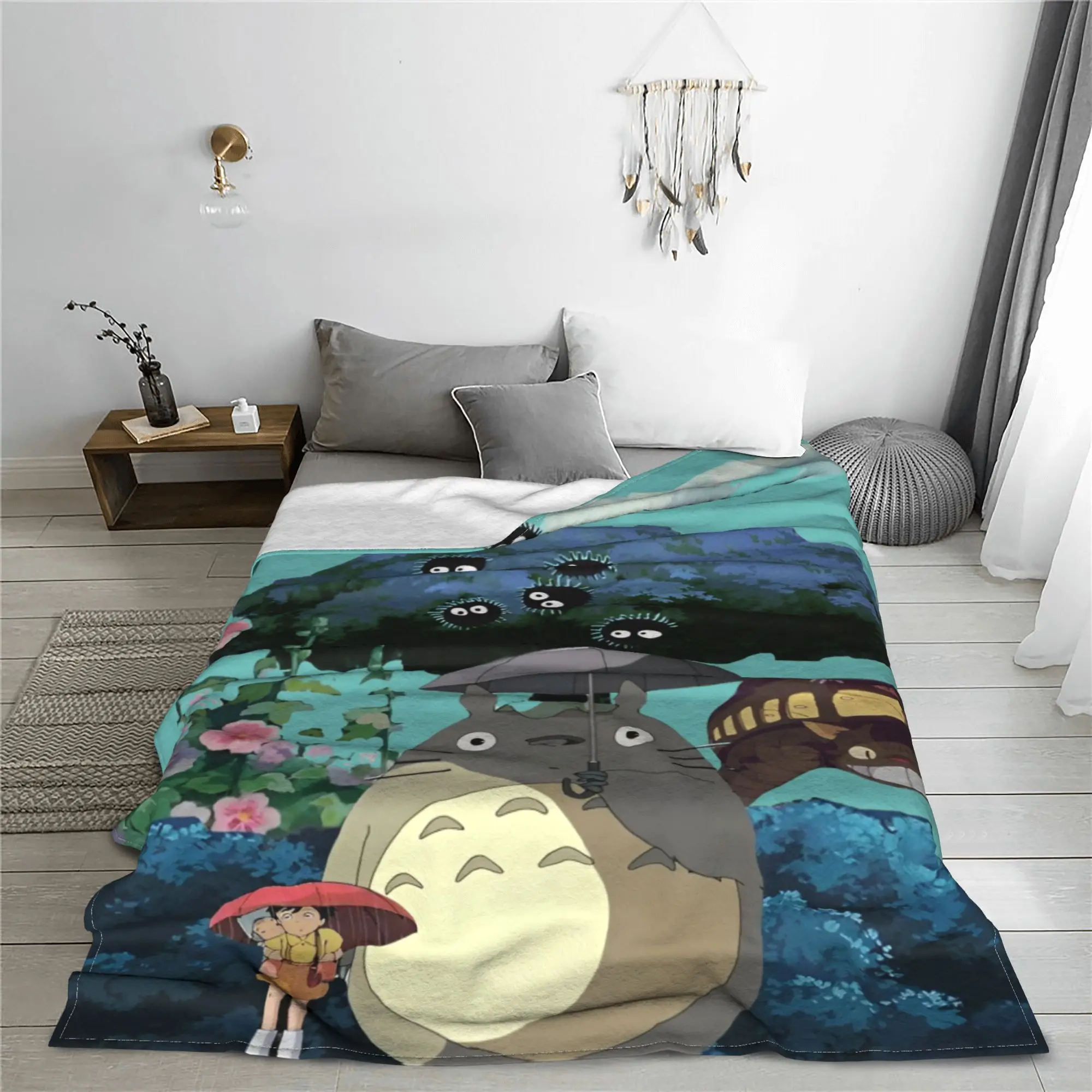 T-TotoroS Cartoon Movie Blanket Flannel Textile Decor Anime Multi-function Lightweight Thin Throw Blankets for Bed Bedspread 2