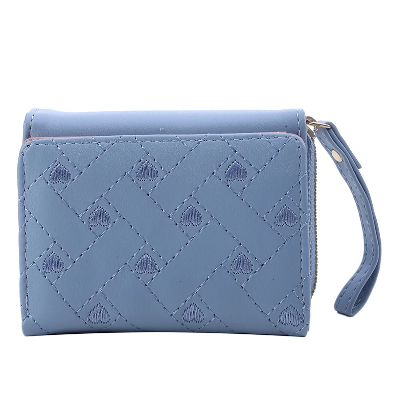 Women's Tri-Fold Wallet with Embroidered Love Pattern - Korean Minimalist Design