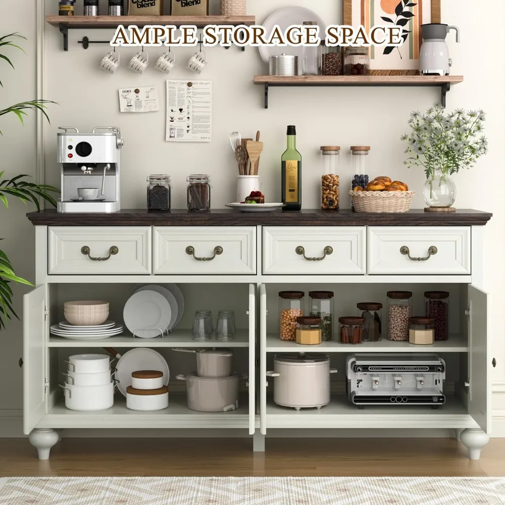 sideboard buffet cabinet with storage - 62" large buffet cabinet with 4 drawers & 4 doors, modern farmhouse coffee bar buffet t