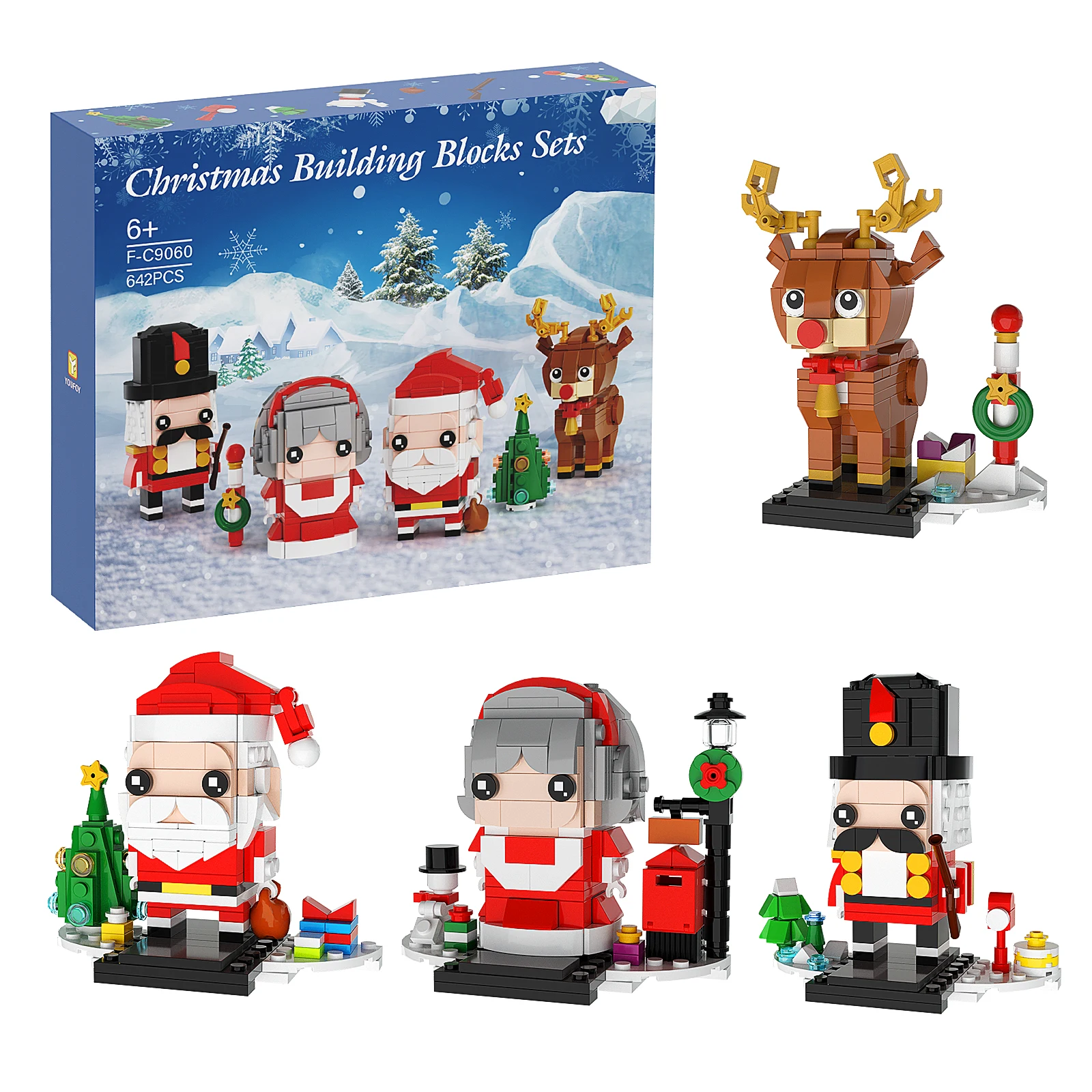 Moc Babbo Natale E Renne Mattoni Di Natale Combinazione Di Giocattoli Carino Noce Soldato Calza Stuffer Bambini Building Blocks Regalo