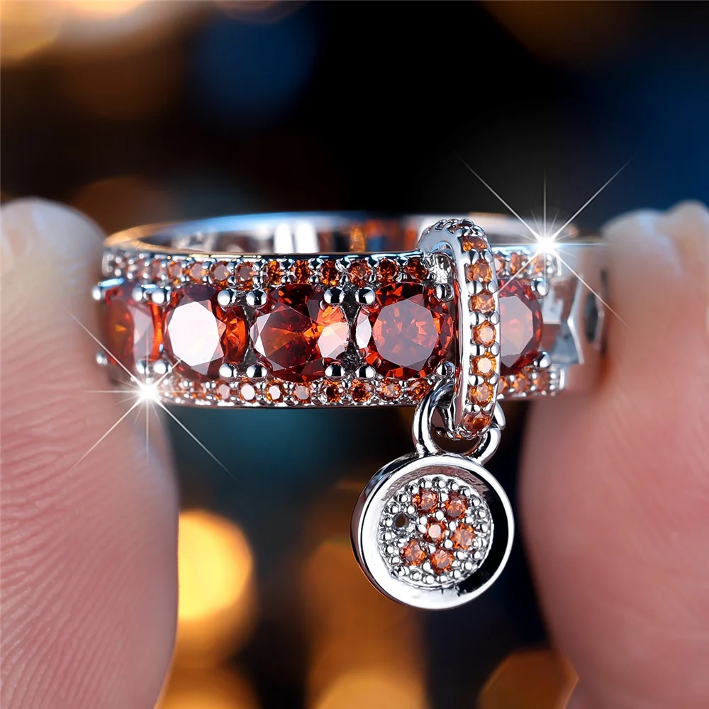 Fashion Red Stone Crystal Zircon Engagement Rings For Women Silver Color Vintage Female Fashion Gold Color Wedding Jewelry