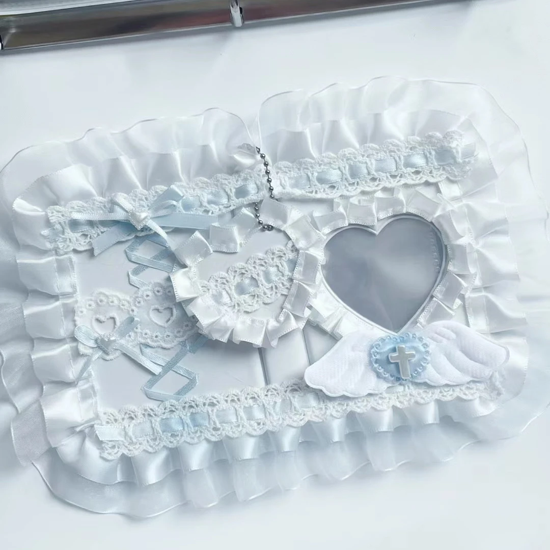 Blue Id Card Blinder Lace Decor Photocard Book 3 ''Porta Carte Nastro Handcraft Kawaii Photo Card Toploader Sleeve