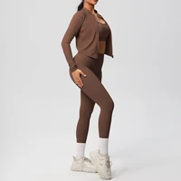 3 pièces vêtements de sport Yoga ensemble gymnastique sport soutien-gorge veste à glissière Leggings vêtements vêtements de sport Yoga costumes pour femmes Fitness ensemble survêtement 4