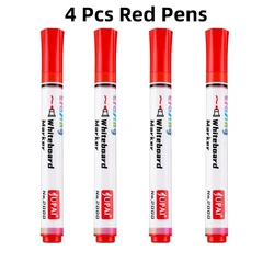 Erasable Magnetic Whiteboard & Chalk Marker Set - Pack of 4 for Office, School & Art Use (4 Pcs Red Pens)