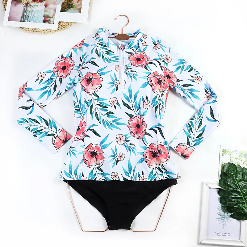Sexy Swimsuit Bikini Mujer Rash Guard 2024 Women Long Sleeve Swimwear Rashguard Surfing Two Piece Tankini Set Surf Swimming