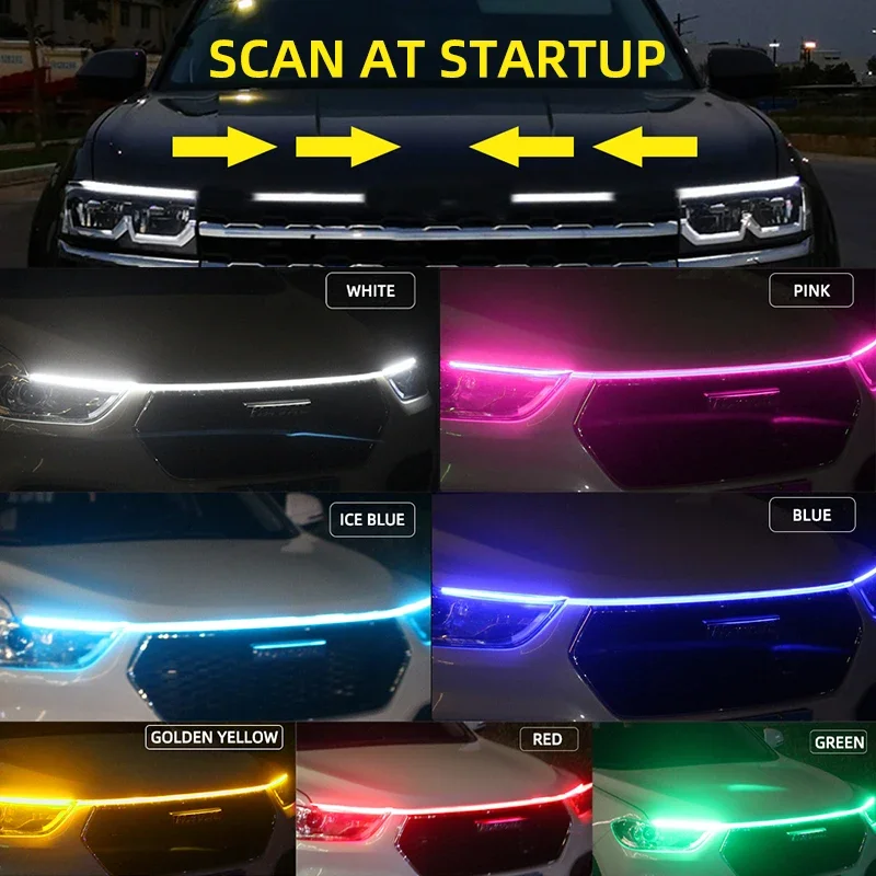 

RXZ LED Daytime Running Light Scan Starting Car Hood Decorative Lights DRL Auto Engine Hood Guide Decorative Ambient Lamp 12V