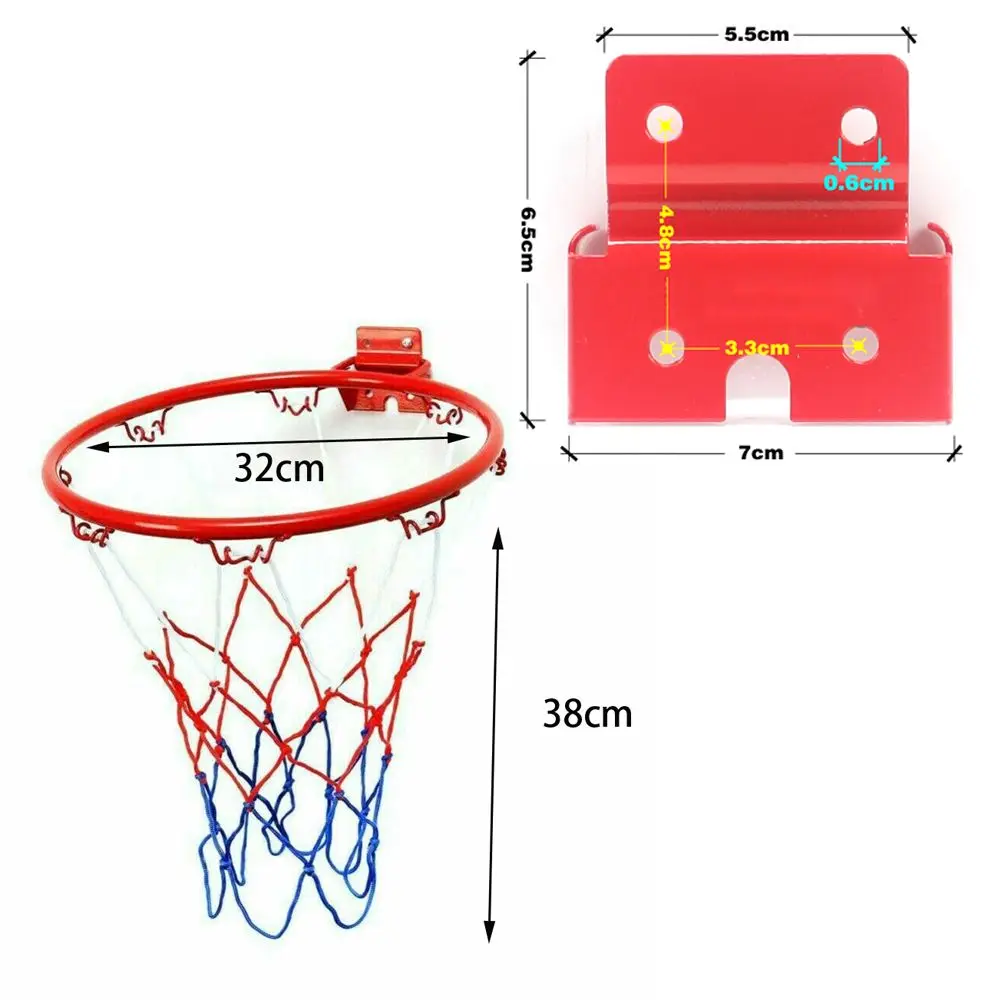 32cm Indoor Wall Mounted Basketball Hoop And Netting Metal Hanging w/ Goal 4 Rim Kids Mini Home Exercise Accessories basketball hoop basketball net