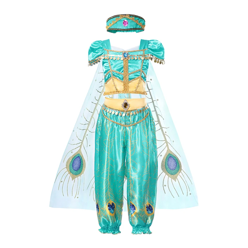 thumbnail image 1 of Disney-vestido de princesa Jasmine para fiesta de cumpleaños, conjunto de ropa de Cosplay de Aladdín, lámpara agic, Top, pantalones y diadema, 1 of 5