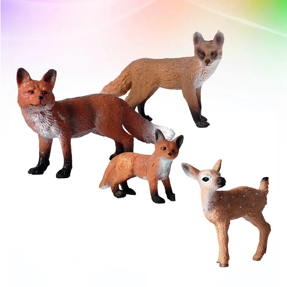 

4PCS Foxes Deer Figurines Toys Wild Statue Realistic Reindeer Statue Forest Model Kids Birthday Party Gifts